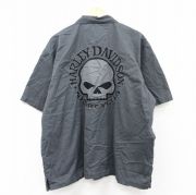 XL★古着 ハーレーダビッドソン Harley Davidson 半袖 シャツ メンズ スカル 大きいサイズ 濃グレー 【spe】 25sep01 中古 トップス