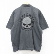XL★古着 ハーレーダビッドソン Harley Davidson 半袖 シャツ メンズ スカル 大きいサイズ 濃グレー 【spe】 25sep01 中古 トップス