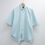 XL★古着 ラルフローレン 半袖 ブランド シャツ メンズ 90年代 90s ワンポイントロゴ BIG SHIRT 大きいサイズ コットン ボタンダウン 薄紺他 ストライプ【spe】 26apr09