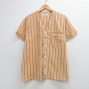 M★古着 半袖 パジャマ シャツ メンズ 80年代 80s ノーカラー ベージュ他 ストライプ【spe】 26apr09