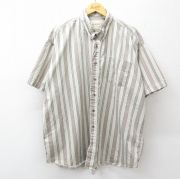 XL★古着 セントジョンズベイ 半袖 シャツ メンズ 90年代 90s 大きいサイズ ロング丈 コットン ボタンダウン ベージュ他 ストライプ【spe】 26apr13