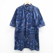 XL★古着 ノーティカ 半袖 ブランド シャツ メンズ 90年代 90s ビッグロゴ ヨット 大きいサイズ ロング丈 コットン 紺【spe】 26apr16