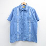 XL★古着 HABAND 半袖 フルジップ キューバ シャツ メンズ 90年代 90s 薄紺【spe】 26apr16