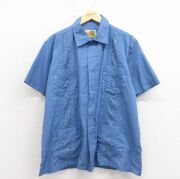 XL★古着 HABAND 半袖 キューバ シャツ メンズ 00年代 00s 刺繍 薄紺【spe】 26apr17