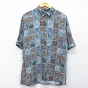 L★古着 バンヒューセン 半袖 シャツ メンズ 00年代 00s 総柄 レーヨン 薄紺他【spe】 26apr22