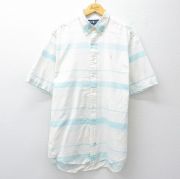 XL★古着 ラルフローレン 半袖 ブランド シャツ メンズ 90年代 90s ワンポイントロゴ 大きいサイズ ロング丈 コットン ボタンダウン 白他 ボーダー【spe】 26apr22