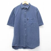 L★古着 グラミチ 半袖 シャツ メンズ 90年代 90s ジャガード コットン USA製 紺他【spe】 26apr24