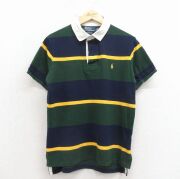 M★古着 ラルフローレン 半袖 ブランド ラガー シャツ メンズ 90年代 90s ワンポイントロゴ 鹿の子 コットン 濃紺他【spe】 26apr25