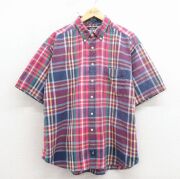 XL★古着 ドッカーズ 半袖 シャツ メンズ 90年代 90s 大きいサイズ コットン ボタンダウン 濃紺他 チェック【spe】 26apr27