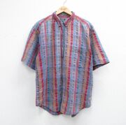 XL★古着 半袖 シャツ メンズ 90年代 90s シアサッカー コットン ボタンダウン 薄紺他 チェック【spe】 26apr28