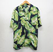 XL★古着 ラルフローレン 半袖 ブランド シャツ メンズ 90年代 90s CLAYTON 葉 大きいサイズ レーヨン 開襟 オープンカラー 紺他【spe】 26may02