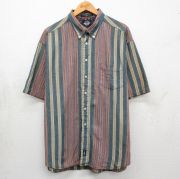 XL★古着 ドッカーズ 半袖 シャツ メンズ 90年代 90s 大きいサイズ コットン ボタンダウン ベージュ系他 ストライプ【spe】 26may09