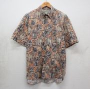 L★古着 半袖 シャツ メンズ 00年代 00s 総柄 コットン ボタンダウン 茶系他【spe】 26may09