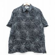 XL★古着 ペリーエリス 半袖 シャツ メンズ 90年代 90s 総柄 大きいサイズ シルク リネン 黒【spe】 26may09