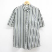 XL★古着 アロー 半袖 シャツ メンズ 90年代 90s 大きいサイズ ロング丈 ボタンダウン 緑他 ストライプ【spe】 26may09