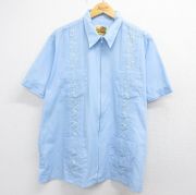 XL★古着 HABAND 半袖 フルジップ キューバ シャツ メンズ 00年代 00s 刺繍 大きいサイズ 薄紺【spe】 26may09