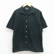 XL★古着 ラルフローレン 半袖 ブランド シャツ メンズ 90年代 90s ワンポイントロゴ 裾ロゴ CALDWELL コットン 開襟 オープンカラー 濃緑【spe】 26may11