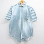 L★古着 ダックヘッド 半袖 シャツ メンズ 90年代 90s コットン ボタンダウン USA製 ライトブルー他 ストライプ【spe】 26may13