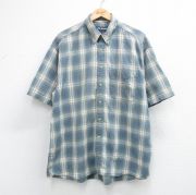 XL★古着 バンヒューセン 半袖 シャツ メンズ 90年代 90s コットン ボタンダウン 緑系他 オンブレ チェック【spe】 26may11