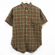 L★古着 半袖 ウール シャツ メンズ 80年代 80s ボタンダウン ブラウン オンブレ チェック【spe】 26may18