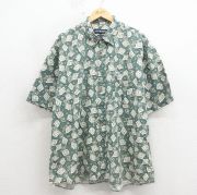 XL★古着 バンヒューセン 半袖 シャツ メンズ 90年代 90s 大きいサイズ リネン グリーン【spe】 26may18