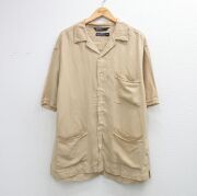 XL★古着 ノーティカ 半袖 ブランド シャツ メンズ 90年代 90s 大きいサイズ ロング丈 リネン レーヨン 開襟 オープンカラー ベージュ【spe】 26may20