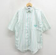 L★古着 ドッカーズ 半袖 シャツ メンズ 90年代 90s ワンポイントロゴ コットン グリーン ストライプ【spe】 26may22
