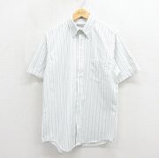 L★古着 バンヒューセン 半袖 シャツ メンズ 90年代 90s ロング丈 ボタンダウン ホワイト ストライプ【spe】 26may26