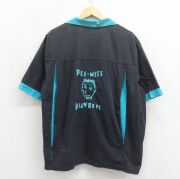 XL★古着 半袖 ボウリング シャツ メンズ 90年代 90s プレイボーイズ 刺繍 大きいサイズ 開襟 オープンカラー USA製 ブラック【spe】 26may26