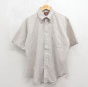 L★古着 アロー 半袖 シャツ メンズ 80年代 80s ボタンダウン ベージュ ストライプ【spe】 26may27