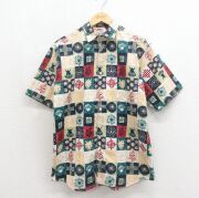 L★古着 GANT 半袖 シャツ メンズ 00年代 00s 花 コットン ベージュ【spe】 26may27