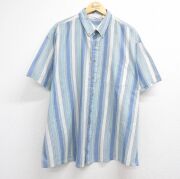 XL★古着 ベーシックエディションズ 半袖 シャツ メンズ 90年代 90s 大きいサイズ ボタンダウン ライトブルー ストライプ【spe】 26jun04