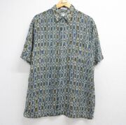 XL★古着 ピエールカルダン 半袖 シャツ メンズ 90年代 90s 総柄 レーヨン ネイビー【spe】 26jun05