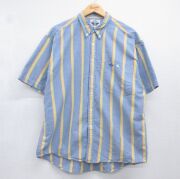 XL★古着 ドッカーズ 半袖 シャツ メンズ 90年代 90s ワンポイントロゴ オックスフォード ボタンダウン ライトブルー ストライプ【spe】 26jun09