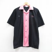 M★古着 半袖 ボウリング シャツ メンズ 開襟 オープンカラー ブラック【spe】 26jun12