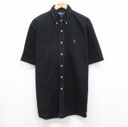 XL★古着 ラルフローレン 半袖 ブランド シャツ メンズ 90年代 90s ワンポイントロゴ BLAIRE オックスフォード ロング丈 コットン ボタンダウン ブラック【spe】 26jun12