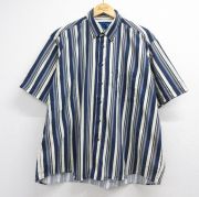 XL★古着 タウンクラフト 半袖 シャツ メンズ 90年代 90s 大きいサイズ コットン ボタンダウン ネイビー ストライプ【spe】 26jun12