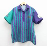 XL★古着 半袖 シャツ メンズ 90年代 90s ペプシ アリゾナダイ 開襟 オープンカラー パープル ストライプ【spe】 26jun16