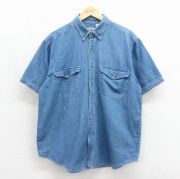 XL★古着 ベーシックエディションズ 半袖 シャツ メンズ 00年代 00s コットン ボタンダウン ネイビー デニム【spe】 26jun16
