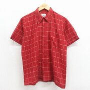 M★古着 半袖 シャツ メンズ 70年代 70s ボタンダウン バーガンディ チェック【spe】 26jun19