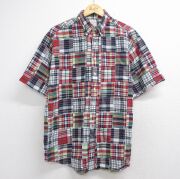 XL★古着 ブルックスブラザーズ 半袖 ブランド シャツ メンズ パッチワーク コットン ボタンダウン レッド チェック【spe】 26jun19