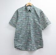 L★古着 コロンビア 半袖 シャツ メンズ 00年代 00s 魚 コットン ボタンダウン カーキ【spe】 26jun24