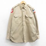 L★古着 長袖 ビンテージ シャツ メンズ 60年代 60s ミリタリー アーミー ARMY ワッペン マチ付き ベージュ カーキ 25apr01 中古 トップス
