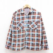 M★古着 長袖 ビンテージ フランネル シャツ メンズ 50年代 50s プリントネル 開襟 オープンカラー 水色他 チェック 【spe】 25oct02 中古 トップス
