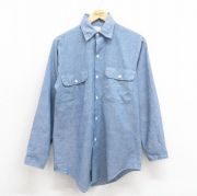 M★古着 ビッグマック BIG MAC 長袖 ビンテージ ワーク シャンブレー シャツ メンズ 70年代 70s 薄紺 ネイビー 【spe】 25oct22 中古 トップス