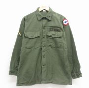 L★古着 長袖 ビンテージ ミリタリー シャツ メンズ 60年代 60s USアーミー コットン USA製 緑【spe】 26feb18