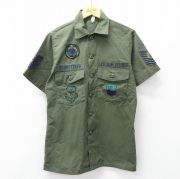 L★古着 半袖 ビンテージ ミリタリー シャツ メンズ 70年代 70s USアーミー ユーティリティ コットン USA製 緑【spe】 26apr09