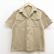 L★古着 半袖 ビンテージ ミリタリー シャツ メンズ 50年代 50s コットン 開襟 オープンカラー USA製 ベージュ【spe】 26apr30