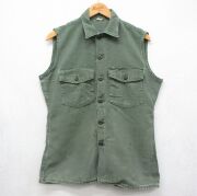 L★古着 ノースリーブ ビンテージ ミリタリー シャツ メンズ 70年代 70s コットン グリーン【spe】 26jun09