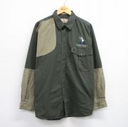 XL★古着 BROWNING 長袖 ハンティング シャツ メンズ 鳥 ツートンカラー 肩当て 大きいサイズ ロング丈 緑系他 グリーン 【spe】 25oct02 中古 トップス